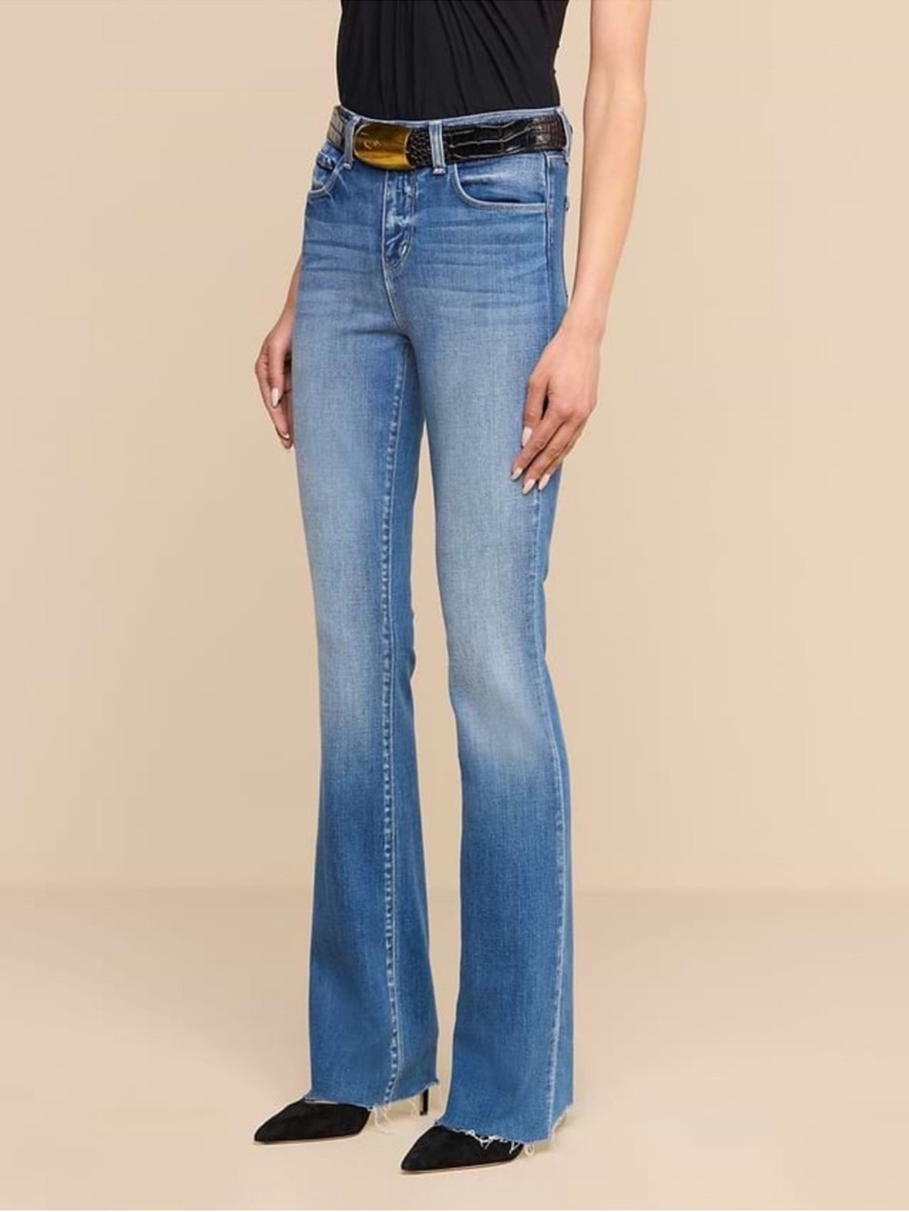 L’AGENCE Ruth High Rise Straight Wash Cambridge Blue Women Size 33 Raw Hem